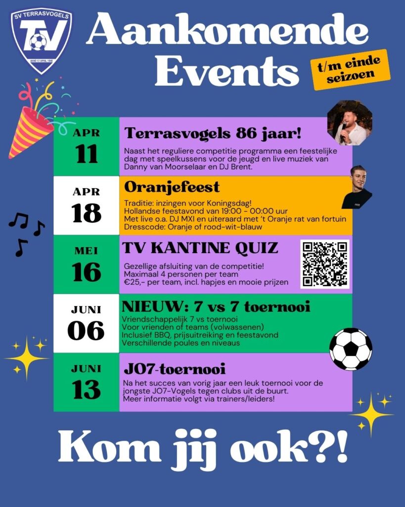 Terrasvogels evenementen 2026 einde seizoen